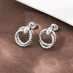 304 Stainless Steel Textured Ring Stud Earrings&nbsp;EJEW-P324-03P