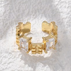 Brass Micro Pave Clear Cubic Zirconia Cuff Finger Rings&nbsp;RJEW-C120-07G