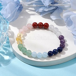 Chakra 8mm Round Natural Quartz Crystal & Amethyst & Lapis Lazuli & Quartz & Green Aventurine & Rose Quartz & Red Jasper&nbsp;BJEW-JB10624-03