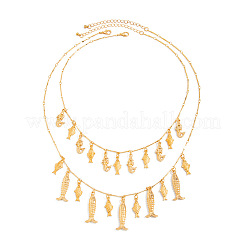 Bohemian Ocean Zinc Alloy & Iron Multiple Fish Pendant Double Layer Necklaces for Women&nbsp;WG627B2-01