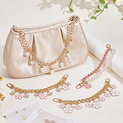 4Pcs 4 Styles Alloy Pink Enamel Flower Charm Bag Decorative Chains&nbsp;FIND-GA0008-19