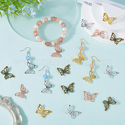64Pcs 4 Colors Tibetan Style Alloy Hollow Pendants&nbsp;FIND-SC0014-41