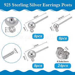 24Pcs 3 Styles Sterling Silver Round Ball Stud Earring Findings&nbsp;FIND-ME0002-56