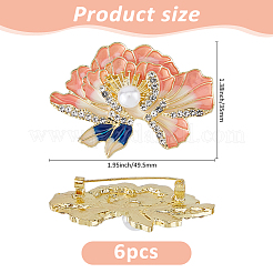 6pcs Peony Flower Enamel Pins&nbsp;JEWB-FH0002-10