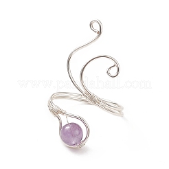 Gemstone Round Beaded Open Cuff Ring&nbsp;RJEW-JR00545