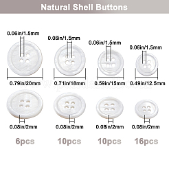 42Pcs 4 Styles 4-Hole Natural Shell Buttons&nbsp;SHEL-BBC0001-16