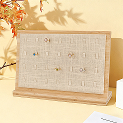 28-Slot Wooden Slant Back Jewelry Ring Organizer Display Stands with Linen Cloth Mat&nbsp;ODIS-WH0043-266