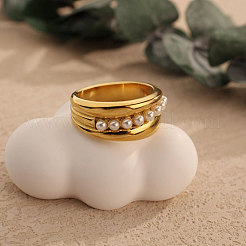 304 Stainless Steel & Imitation Pearl Finger Rings&nbsp;FS-WGF26B8-02