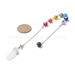 Round Evil Eye Lampwork & Natural Lava Rock Dowsing Pendulums&nbsp;PALLOY-JF02035-02