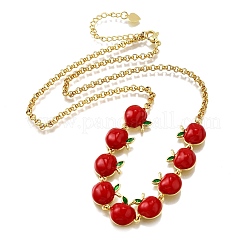 Teachers' Day Brass Red Enamel Fruit Link Chain Necklaces&nbsp;NJEW-K287-04B-G