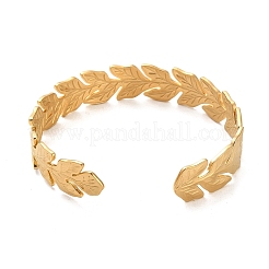 304 Stainless Steel Leaf Cuff Bangles&nbsp;BJEW-G694-08G