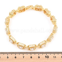 Square Brass Micro Pave Clear Cubic Zirconia and Glass Link Chain Bracelets&nbsp;BJEW-T025-04G-03