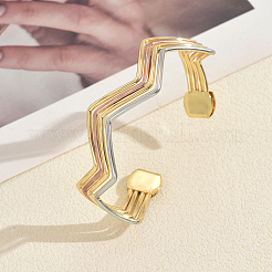 Multi-layer Geometric Wave Pattern Iron Open Cuff Bracelet for Women&nbsp;US3742