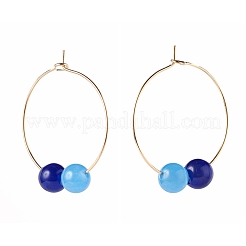 Natural Dyed Malaysia Jade Bead Hoop Earrings for Girl Women&nbsp;EJEW-JE04632-01