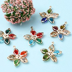 6Pcs Rack Plating Iron Glass Pendants&nbsp;IFIN-YW0001-51