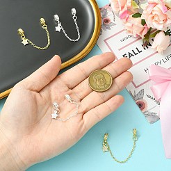 4Pcs 2 Colors Brass Pave Clear Cubic Zirconia European Safety Chains with Charms&nbsp;KK-CJ0003-86