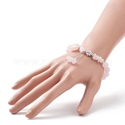 Natural Rose Quartz Round & Heart & Chips Beaded Stretch Bracelet&nbsp;BJEW-TA00194