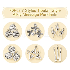 70Pcs 7 Styles Tibetan Style Alloy Message Pendants&nbsp;TIBEP-FS0001-36