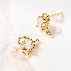 Brass Micro Pave Clear Cubic Zirconia Heart Stud Earrings&nbsp;EJEW-C158-08G