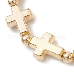 3Pcs CCB Plastic Cross & Round Beaded Stretch Bracelets for Women Men&nbsp;BJEW-JB13304