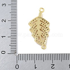 Rack Plating Brass Micro Pave Clear Cubic Zirconia Hollow Leaf Connector Charms&nbsp;KK-A234-055G