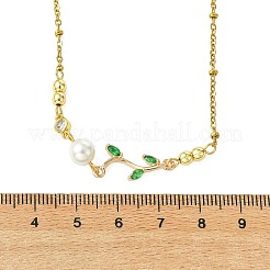 Shell Pearl Branch Pendant 304 Stainless Steel Cable Chain Necklaces for Women&nbsp;NJEW-JN06153