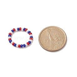 4Pcs 4 Style Independence Day Glass Seed Stretch Finger Rings Set with Brass Star Beaded for Women&nbsp;RJEW-TA00065
