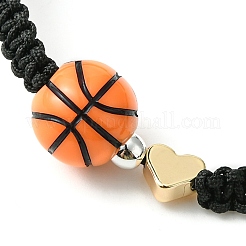 Sport Theme Acylic & Brass Heart Braided Bead Bracelet&nbsp;BJEW-JB09713