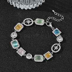 Brass Micro Pave Clear Cubic Zirconia Link Chain Bracelets for Women&nbsp;BJEW-C156-03P
