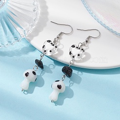 Natural Obsidian Chips Dangle Earrings&nbsp;EJEW-JE05432-01