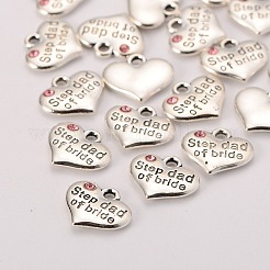 Wedding Theme Antique Silver Tone Tibetan Style Alloy Heart with Step Dad of Bride Rhinestone Charms&nbsp;LS-TIBEP-N005-22A