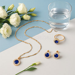 2 Colors Round Iron & Alloy & Rhinestone Pendant Necklaces & Stud Earrings & Finger Ring Set for Women&nbsp;SJEW-HY0001-04