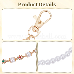 1Pc Alloy Colorful Rhinestone Flower & Round Plastic Pearl Beaded Double Layer Jeans Chains for Pants&nbsp;AJEW-GF0012-76