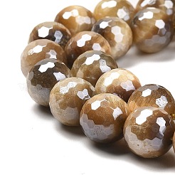 Electroplated Natural Tiger Eye Round Beads Strands&nbsp;G-L598-A04-03