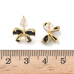 Brass Micro Pave Cubic Zirconia Bowknot Stud Earrings&nbsp;EJEW-D337-02G