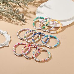 10Pcs 10 Color Handmade Polymer Clay Disc Surfer Stretch Bracelets Set&nbsp;BJEW-JB08873