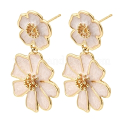 Flower Brass Dangle Stud Earrings&nbsp;EJEW-D352-05G-04
