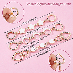 3Pcs 3 Styles Moon Star Heart Alloy Enamel Link Bag Extension Chains&nbsp;AJEW-GA0008-26A