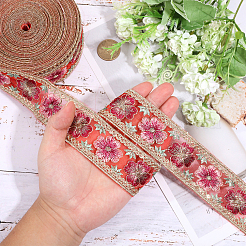 5 Yards Embroidered Organza Flower Ribbons&nbsp;SRIB-GL0001-02