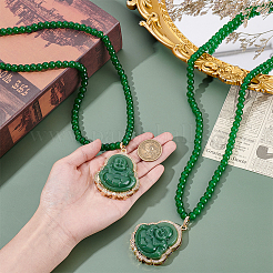 2Pcs Alloy Glass Buddha Pendant 6MM Round Glass Beaded Necklaces&nbsp;NJEW-ME0001-15