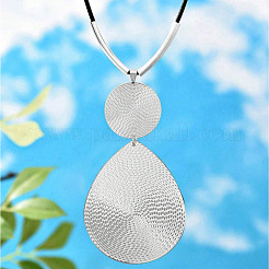 Disc & Teardrop Alloy Pendant Black Imitation Leather Cord Necklaces&nbsp;FS-WG453EB-01
