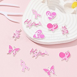12Pcs 6 Styles Breast Cancer Pink Awareness Ribbon Theme Alloy Enamel Pendants&nbsp;ENAM-FS0001-68