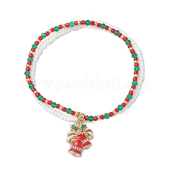 3Pcs Christmas Glass Seed Beads & Glass Beads Multi-layered Bracelets&nbsp;BJEW-MZ00240