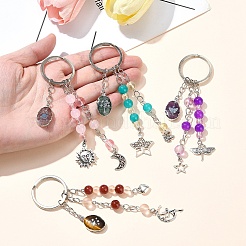 Glass & Alloy & Natural Amethyst Keychain&nbsp;KEYC-YW00146-01