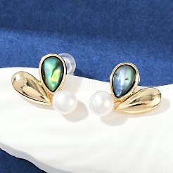 Teardrop Brass Abalone Shell Stud Earrings&nbsp;KK-D301-15G