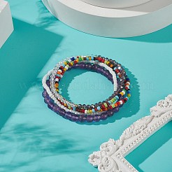 Faceted Glass & Natural Amethyst Stretch Beaded Bracelets Sets&nbsp;BJEW-TA00202-04
