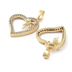 Valentine's Day Heart with Bowknot Charms Rack Plating Brass Micro Pave Clear Cubic Zirconia Pendants&nbsp;KK-G482-15G
