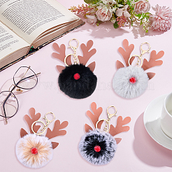 4Pcs 4 Colors Christmas Deer Antler Pom-Pom Keychains&nbsp;KEYC-CL0001-25