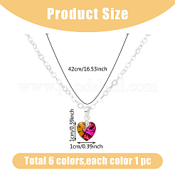 6Pcs 6 Style Glass Heart Pendant Necklaces Set with Brass Chains&nbsp;NJEW-AB00021