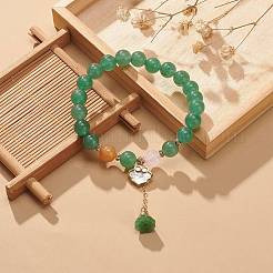 Natural Red & Green Aventurine & Rose Quartz Round Beaded Stretch Bracelets Set&nbsp;BJEW-JB09012
